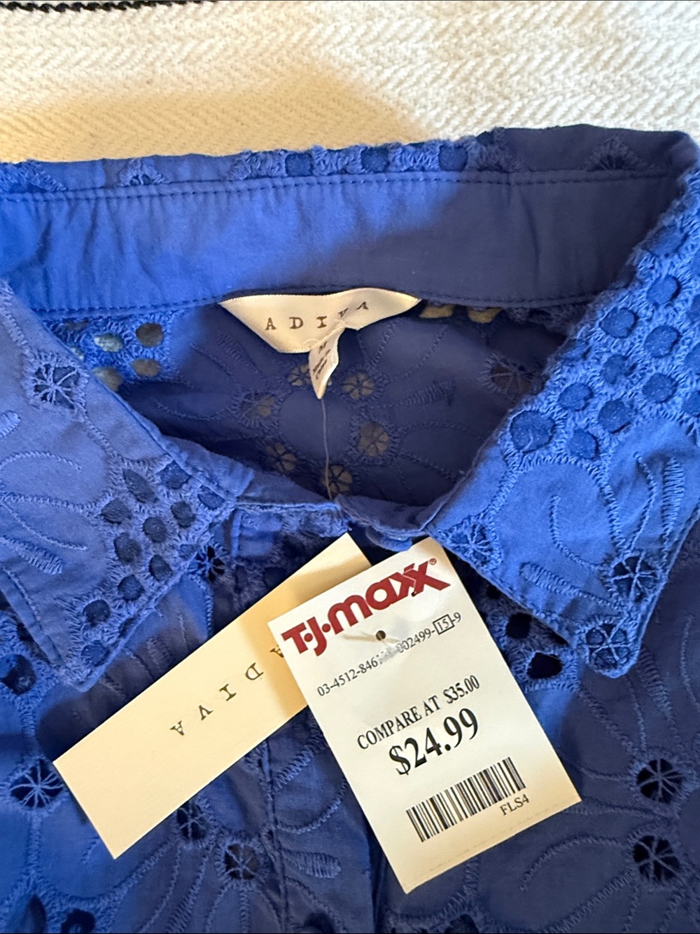 Periwinkle Blue Eyelet Floral Button-Front Women's Top - Picture 4 of 7